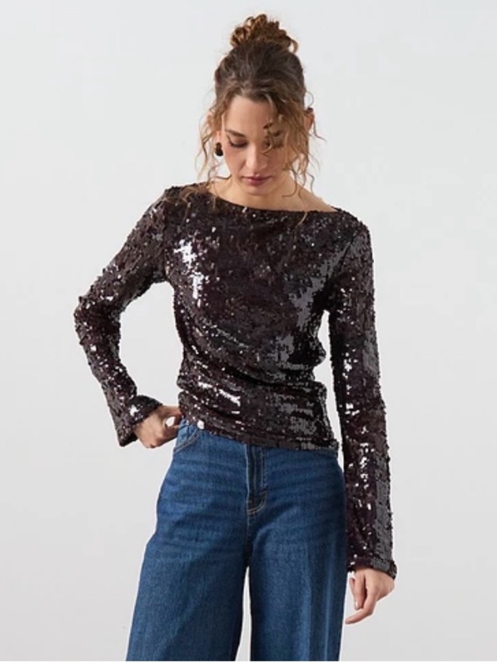 Mango deep brown sequin top